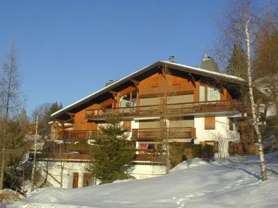 a large wooden house with snow in front of it at Appartement 3 pièces avec parking à Megève Rochebrune - FR-1-453-166 in Megève