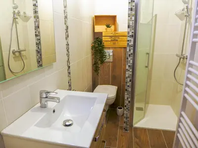 a bathroom with a sink and a shower and a toilet at Apartment Maison Novel by Interhome in Chamonix-Mont-Blanc