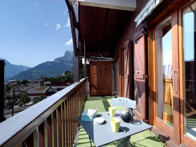 a view of a city with a mountain in the background at Apartment Martagon-1 by Interhome in Saint-Gervais-les-Bains