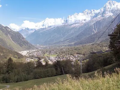 a view of a valley with snow capped mountains at Apartment L'Hermine by Interhome in Les Houches
