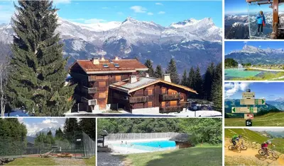 a bedroom with two bunk beds and a balcony at Saint Gervais - Le Bettex T3 Duplex (1400m d'altitude)/ 55m2 / Vue Mont Blanc - Aux Pieds des Pistes! in Saint-Gervais-les-Bains