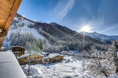 a view of a ski lodge in the snow at Villa Mont Blanc in Chamonix-Mont-Blanc