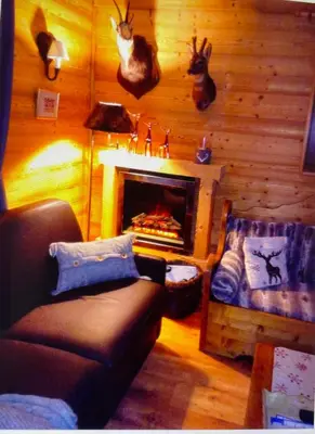 a living room with a couch and a fireplace at Appartement l'Edelweiss in Megève