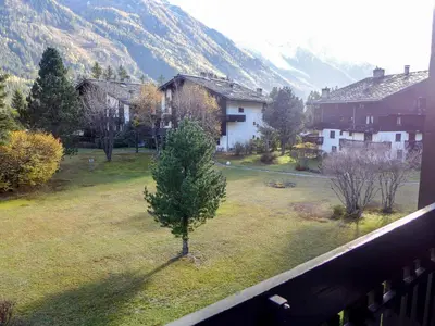 a tree in the middle of a yard with houses at Apartment Champraz-15 by Interhome in Chamonix-Mont-Blanc