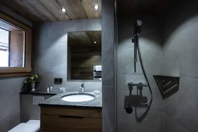 a bathroom with a sink and a shower at Le Chamois d'Or in Cordon