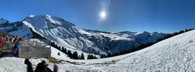 a group of people standing on a snow covered mountain at L'Onyx - Domaine de Nant Cruy in Sallanches