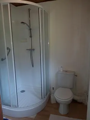 a bathroom with a toilet and a glass shower at Crêmerie Balmat in Chamonix-Mont-Blanc