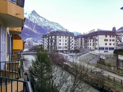 a view of a city with buildings and a mountain at Apartment l'Armancette by Interhome in Chamonix-Mont-Blanc