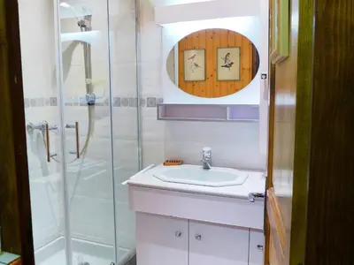 a bathroom with a sink and a shower at Apartment Les Charmoz-3 by Interhome in Chamonix-Mont-Blanc