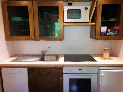 a kitchen with a sink and a microwave at Apartment Grand Roc-3 by Interhome in Chamonix-Mont-Blanc