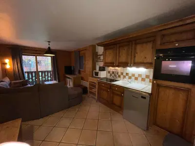 a bathroom with a toilet and a picture on the wall at Chalet Les Trappeurs in Les Carroz d'Araches