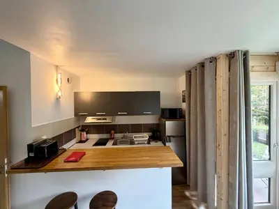 a kitchen with a sink and a counter top at L'Ècrin Alpin in Saint-Gervais-les-Bains