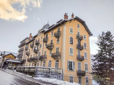 a view of a town with snow covered mountains at Apartment La Résidence by Interhome in Saint-Gervais-les-Bains