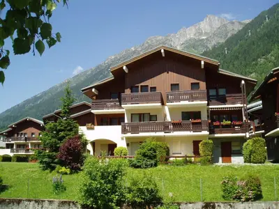 a large apartment building with a mountain in the background at Studio Chamonix 5 pers, balcon, parking, animaux ok - FR-1-517-45 in Chamonix-Mont-Blanc