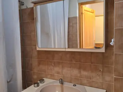 a bathroom with a sink and a mirror at Studio cosy proche des pistes - Animaux admis - FR-1-517-52 in Chamonix-Mont-Blanc