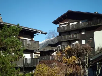 a group of buildings with balconies and trees at Studio cosy proche des pistes - Animaux admis - FR-1-517-52 in Chamonix-Mont-Blanc