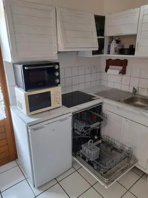 a kitchen with a dishwasher and a microwave at Studio chaleureux à Saint-Gervais-les-Bains, 23m², vue montagne in Saint-Gervais-les-Bains