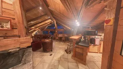 an overhead view of a living room with a fireplace at - Duplex Haut Standing 6 pers (ZE101) in Les Carroz d'Araches