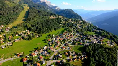 an aerial view of a village in the mountains at Duplex 4 Pers PIed de pistes (BA331) in Les Carroz d'Araches