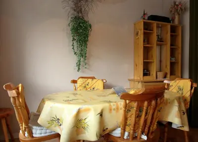 a dining room with a table and two chairs at CL349 - Studio 4 Pers centre des Carroz in Les Carroz d'Araches