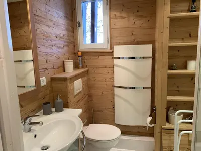 a bathroom with a white sink and a toilet at CX116 - Duplex 6 pers Pied de pistes in Les Carroz d'Araches