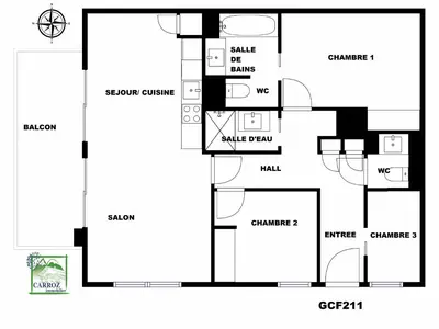 a floor plan of a house at GCF211 appartement 6 pers pied de piste in Les Carroz d'Araches