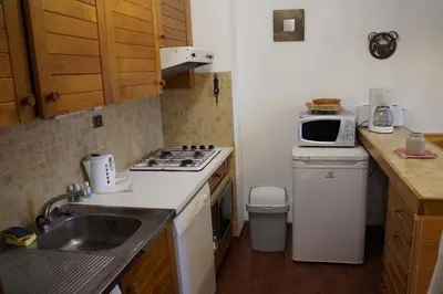 a small kitchen with a sink and a microwave at GR007 - 2 Pièces 5/6 pers centre Carroz in Les Carroz d'Araches