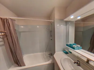 a bathroom with a shower and a tub and a sink at SB106 - 2 Pièces 5/6 Pers centre des Carroz in Les Carroz d'Araches