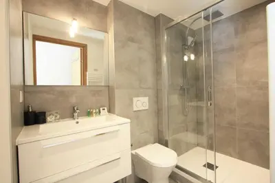 a bathroom with a shower and a toilet and a sink at La Cordee 612 apartment- Chamonix All Year in Chamonix-Mont-Blanc