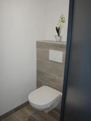 a bathroom with a toilet with a plant on the wall at MONT BLANC HOLIDAYS dans résidence avec Gardien in Sallanches