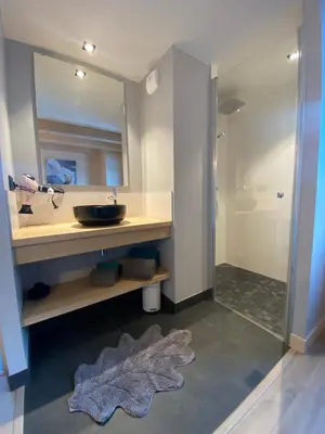 a bathroom with a sink and a mirror at Les Ours de Combloux in Combloux