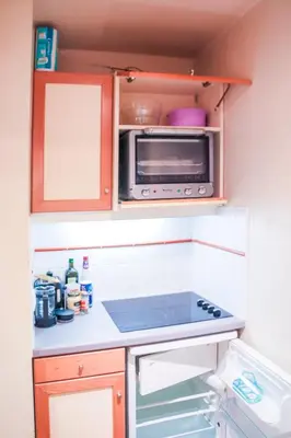 a kitchen with a microwave and a stove top oven at Nid douillet a proximite des pistes in Chamonix-Mont-Blanc