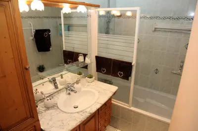 a bathroom with a sink and a shower and a tub at ALPINSTAR in Chamonix-Mont-Blanc
