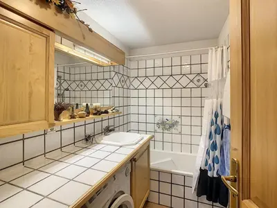a bathroom with a sink and a washing machine at Charmant 2 pièces cabine avec jardin, près de Combloux - FR-1-560-33 in Combloux