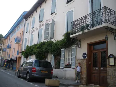 a person standing in front of a building on a street at Hotel du Mont Blanc in Sallanches