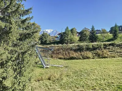 a metal object in a field next to a tree at Charmant 3 pièces au pied des pistes à Combloux - FR-1-560-59 in Combloux