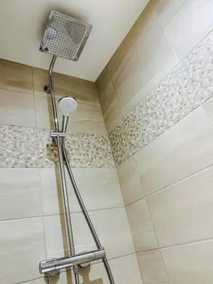 a shower with a shower head in a bathroom at LE 