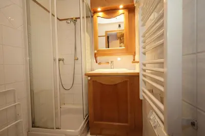 a bathroom with a sink and a shower at Résidence Les Hauts De Chavants - Hauts de Chavants Berard 10 MAE-6415 in Les Houches