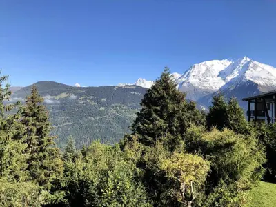 a view of snow capped mountains with trees and a house at Résidence La Gelinotte - Gélinotte 6 MAE-5292 in Saint-Gervais-les-Bains