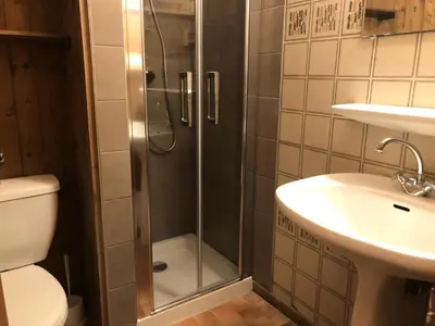a bathroom with a shower and a toilet and a sink at Résidence La Gelinotte - Gélinotte 6 MAE-5292 in Saint-Gervais-les-Bains