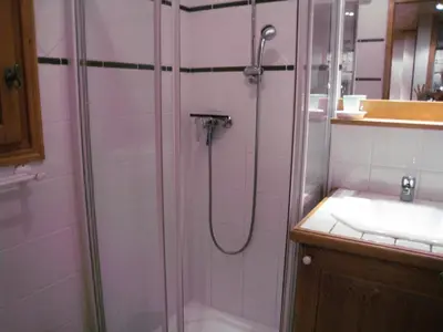 a bathroom with a shower and a sink at Résidence Floralie - Domaine Des Lapons 2 - Lapons 2 Floralie 6 MAE-5337 in Les Contamines-Montjoie
