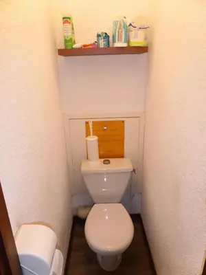 a small bathroom with a toilet and a shelf at Résidence Le Brulaz - Brulaz F1E MAE-5347 in Les Contamines-Montjoie