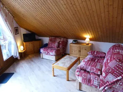 a living room with two chairs and a couch at Résidence Combettes - Combettes E308 MAE-5352 in Les Contamines-Montjoie