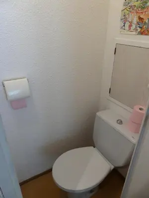a small bathroom with a white toilet and a mirror at Résidence Borgia - Borgia A19 MAE-5359 in Les Contamines-Montjoie