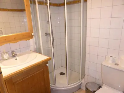 a bathroom with a shower and a sink at Résidence Chamois - Chamois 22 MAE-5363 in Les Contamines-Montjoie
