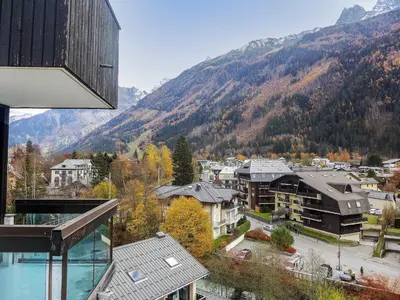 a view of a town in the mountains at Studio L'Aiguille du Midi-9 by Interhome in Chamonix-Mont-Blanc