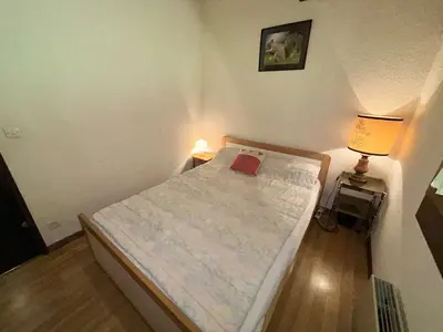 a small bedroom with a bed and two lamps at Appartement cosy 2 pièces, 6 couchages, balcon, garage et casier à skis, Demi-Quartier - FR-1-597-9 in Demi-Quartier