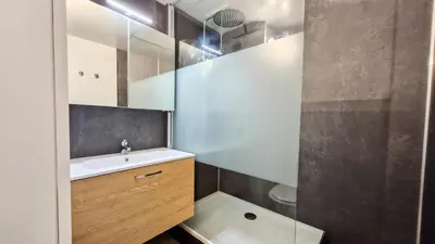 a bathroom with a sink and a shower at Résidence Andromede - Studio confortable · Proche des pistes MAE-7416 in Flaine