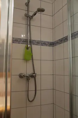 a shower with a shower head in a bathroom at Comfortable Apartment With Terrace In Chamonix in Chamonix-Mont-Blanc