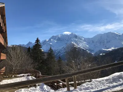 a view of a mountain range with snow covered mountains at Petite Marmotte in Saint-Gervais-les-Bains